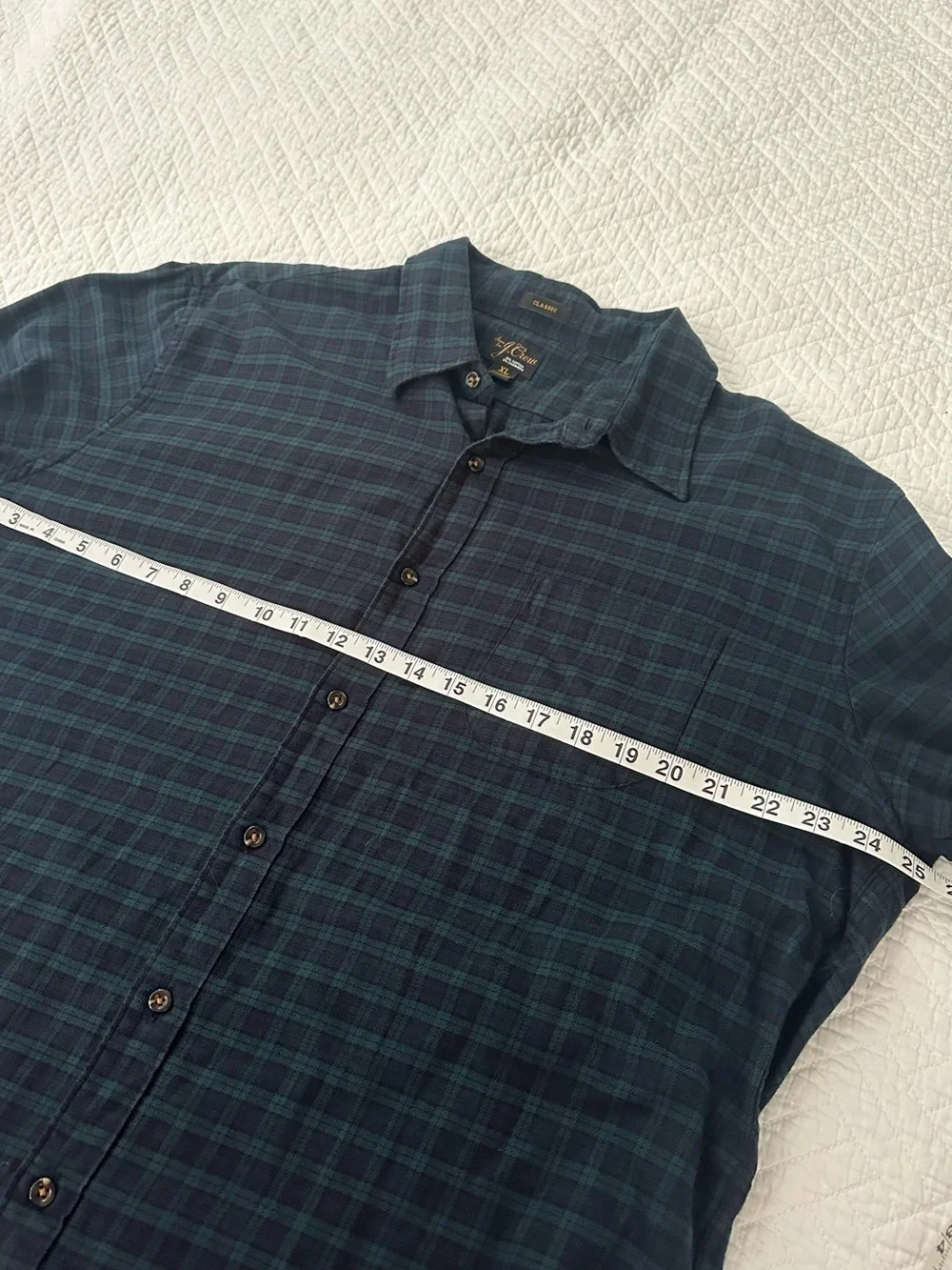 J.Crew Men’s Size XL Flannel Cashmere Cotton Blend Green Navy Plaid Button Down